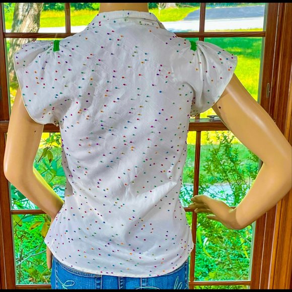 ▪️DIANE VON FURSTENBERG▪️Colorful Embroidered Confetti Flutter Sleeve Blouse Top - Picture 2 of 9